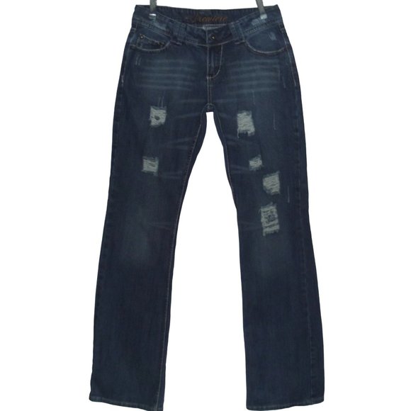 Rue21 Size 9/10 x 35" Thick Stitch Boot Cut Distressed Jeans blue 100% Cotton - Picture 1 of 11